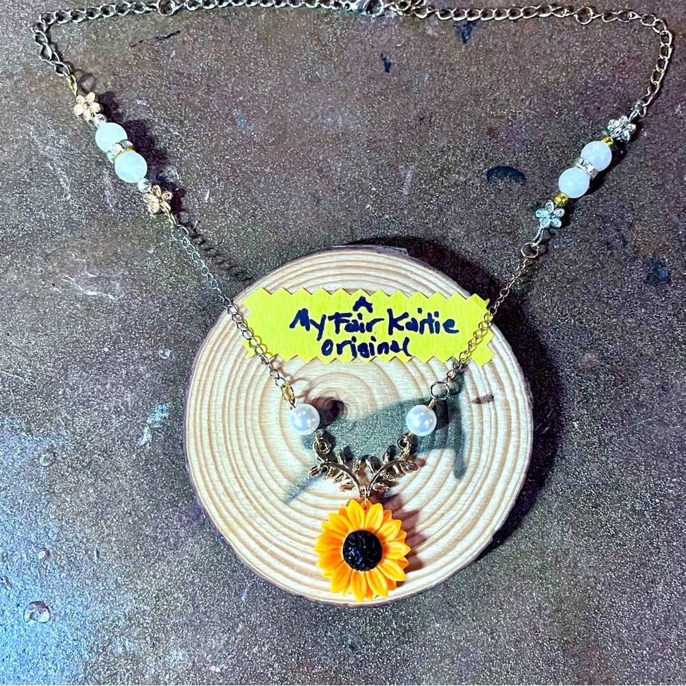 Sunflower & Moonstone Mixed Metal Necklace